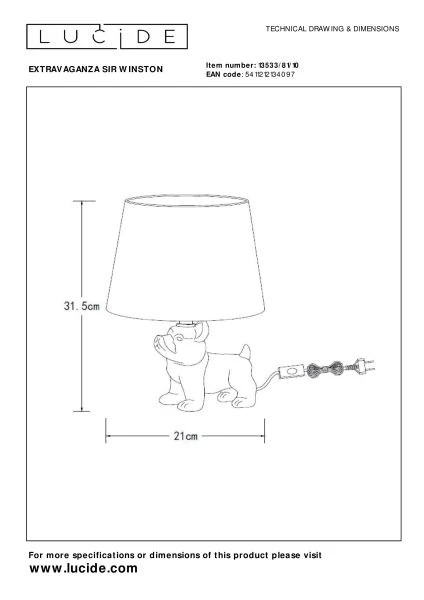 Lucide EXTRAVAGANZA SIR WINSTON - Table lamp - 1xE14 - Gold - technical